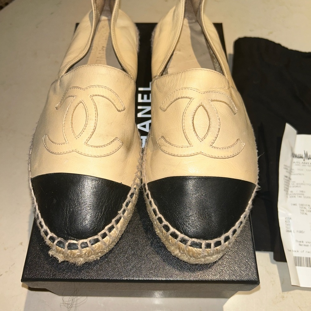 CHANEL Women's Beige and Black Espadrilles